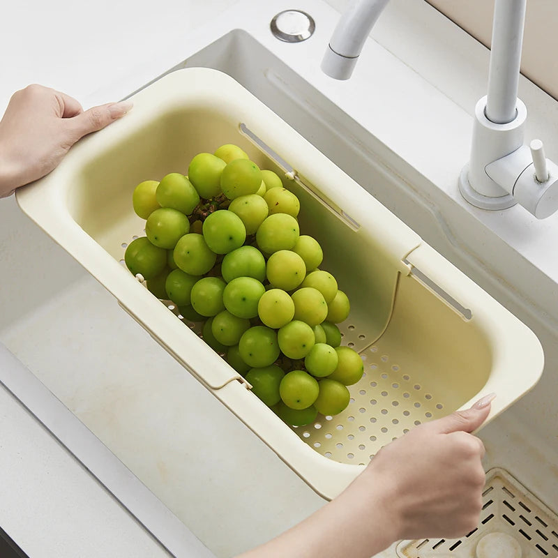 Retractable Drain Basket Kitchen Sink Drain Rack Vegetable Wash Basin Storage Rack Fruit and Vegetable Water Filter Basket