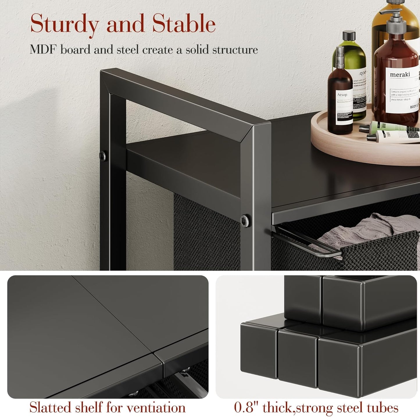 Laundry Hamper with Shelf & 2 Removable Bags – 89L Dual Compartment Clothes Basket Organizer for Laundry Room, Bathroom, Dorm – Water-Resistant, Pull-Out Design, Sturdy Metal Frame
