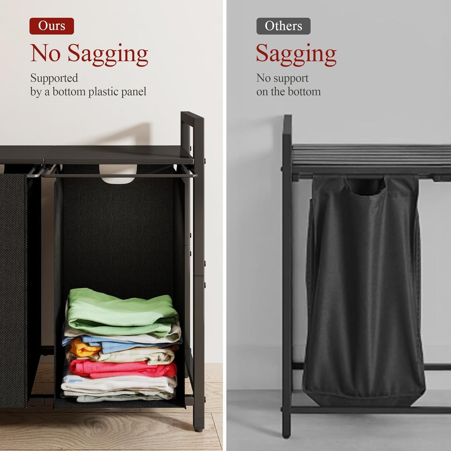 Laundry Hamper with Shelf & 2 Removable Bags – 89L Dual Compartment Clothes Basket Organizer for Laundry Room, Bathroom, Dorm – Water-Resistant, Pull-Out Design, Sturdy Metal Frame