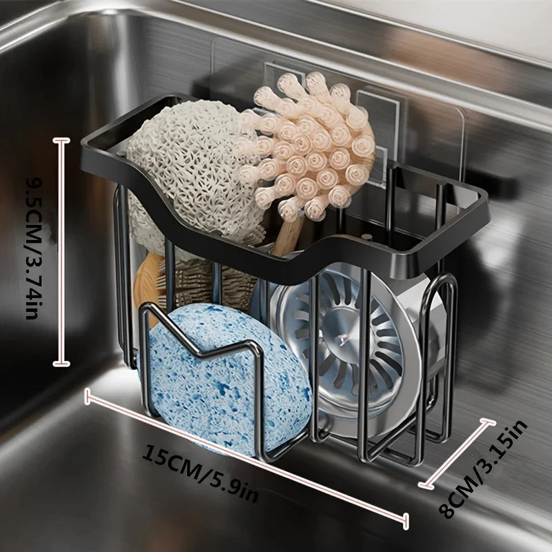 Sponge Holder Kitchen Sink Rustproof Stainless Steel Kitchen Sink Organizer with Brush Holder Drain Tray Dish Soap Sink Caddy