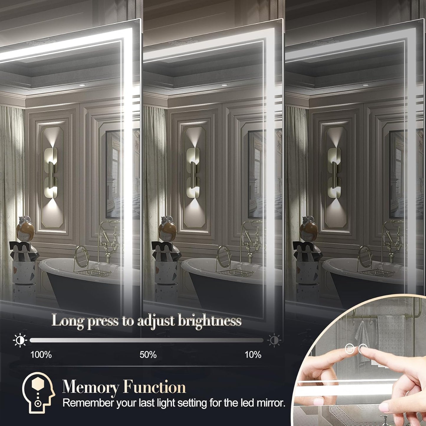 48X36 LED Bathroom Mirror, Anti-Fog Lighted Bathroom Mirror, Dimmable Lighted Vanity Mirror, LED Vanity Mirror with Lights, Shatterproof, ETL Listed, Horizontal/Vertical