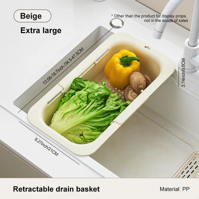 Retractable Drain Basket Kitchen Sink Drain Rack Vegetable Wash Basin Storage Rack Fruit and Vegetable Water Filter Basket