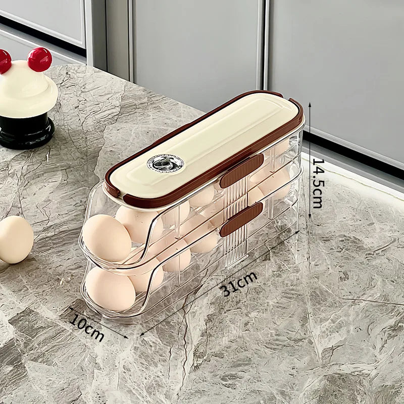 Large Clear Egg Holder Refrigerator Egg Storage Box Automatic Rolling Egg Organizer Large Capacity Household Kitchen Egg Rack