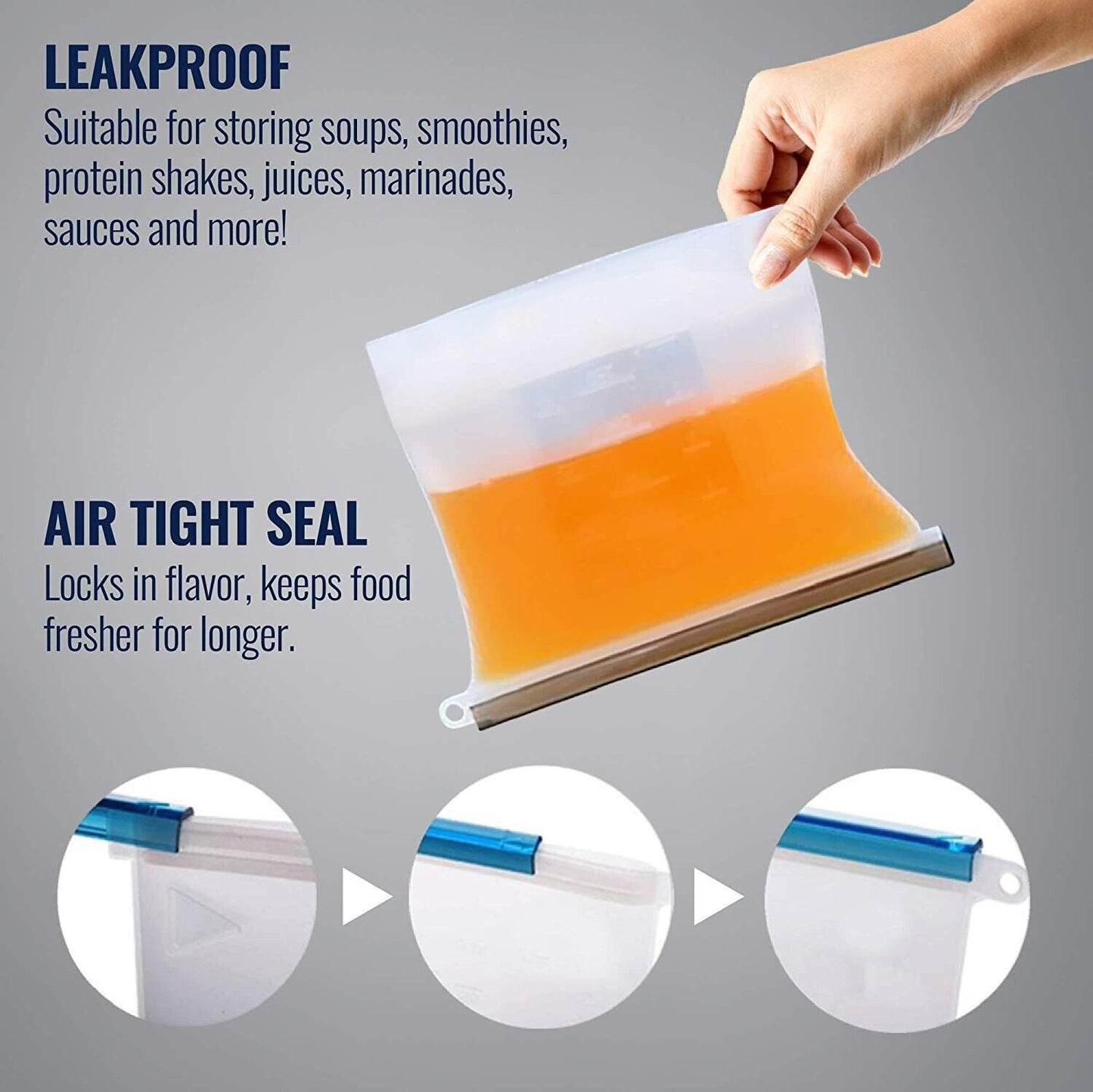 Eco-Friendly Reusable Silicone Food Storage Bags - 1000ml (Set of 4)