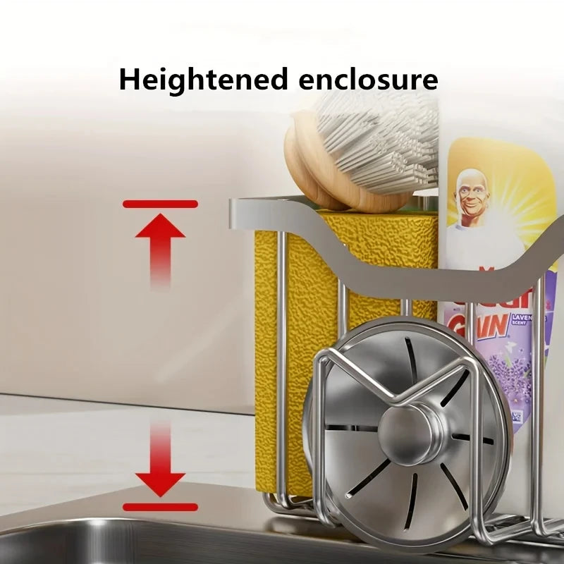 Sponge Holder Kitchen Sink Rustproof Stainless Steel Kitchen Sink Organizer with Brush Holder Drain Tray Dish Soap Sink Caddy