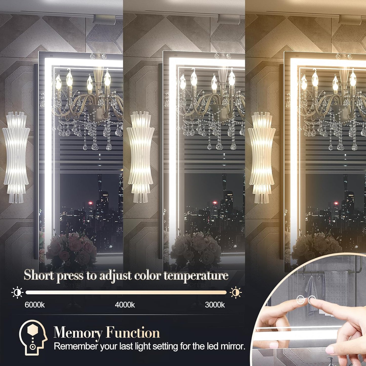 48X36 LED Bathroom Mirror, Anti-Fog Lighted Bathroom Mirror, Dimmable Lighted Vanity Mirror, LED Vanity Mirror with Lights, Shatterproof, ETL Listed, Horizontal/Vertical
