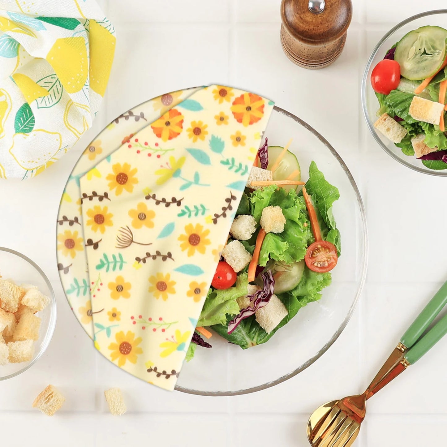 Reusable Beeswax Food Wrap Roll – XL 39.4” x 13” Sunflower Print | Cut-to-Size Eco Wrap for Bread, Sandwiches, Bowls & More – Washable, Sustainable & Plastic-Free