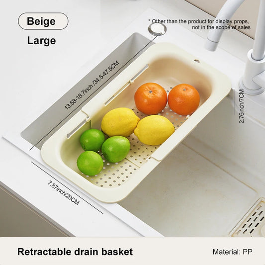Retractable Drain Basket Kitchen Sink Drain Rack Vegetable Wash Basin Storage Rack Fruit and Vegetable Water Filter Basket