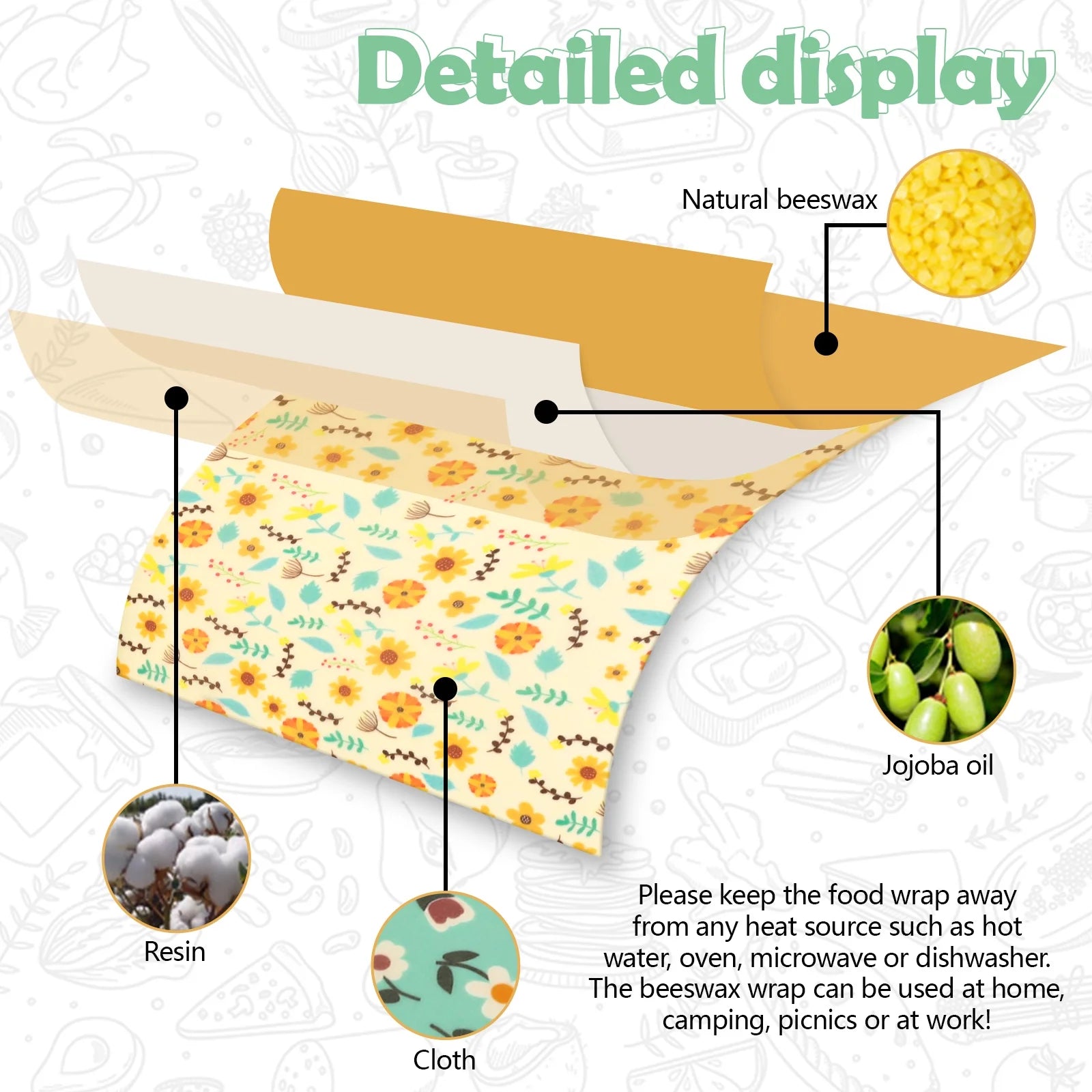 Reusable Beeswax Food Wrap Roll – XL 39.4” x 13” Sunflower Print | Cut-to-Size Eco Wrap for Bread, Sandwiches, Bowls & More – Washable, Sustainable & Plastic-Free