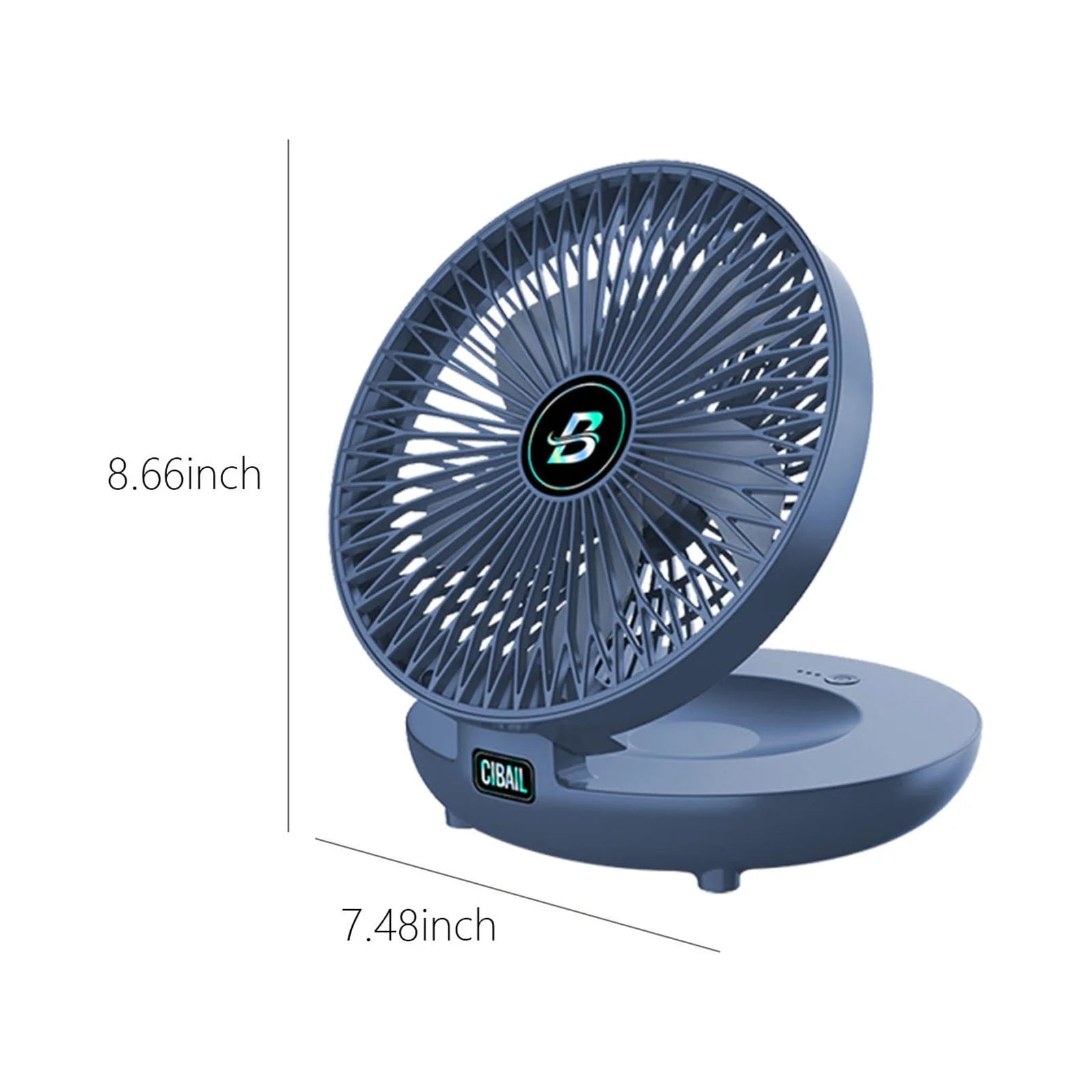 Portable Folding Desk Fan – USB Rechargeable Mini Fan with Hook | 3 Speeds, Quiet & Lightweight Cooling for Office, Home, Travel – Blue