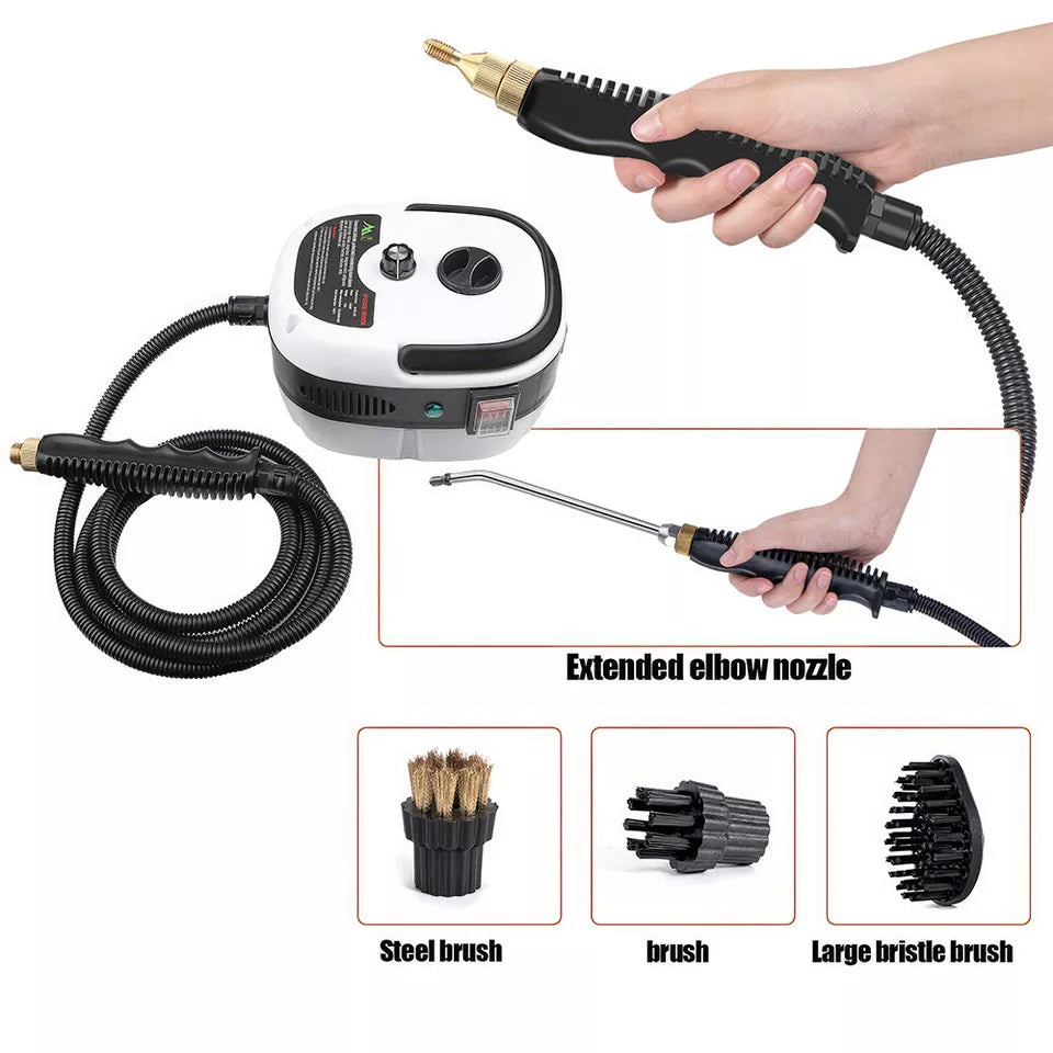 2500W Handheld Steam Cleaner – High Temp 229°F, 6-Speed, 3 Brush Heads, 1L Tank | Deep Cleaning for Kitchen, Car & Home | Portable & Chemical-Free