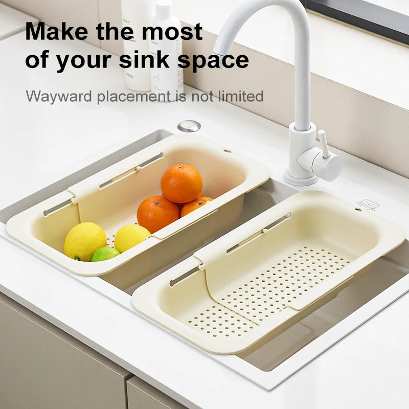 Retractable Drain Basket Kitchen Sink Drain Rack Vegetable Wash Basin Storage Rack Fruit and Vegetable Water Filter Basket