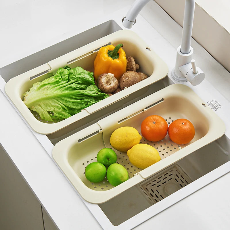 Retractable Drain Basket Kitchen Sink Drain Rack Vegetable Wash Basin Storage Rack Fruit and Vegetable Water Filter Basket