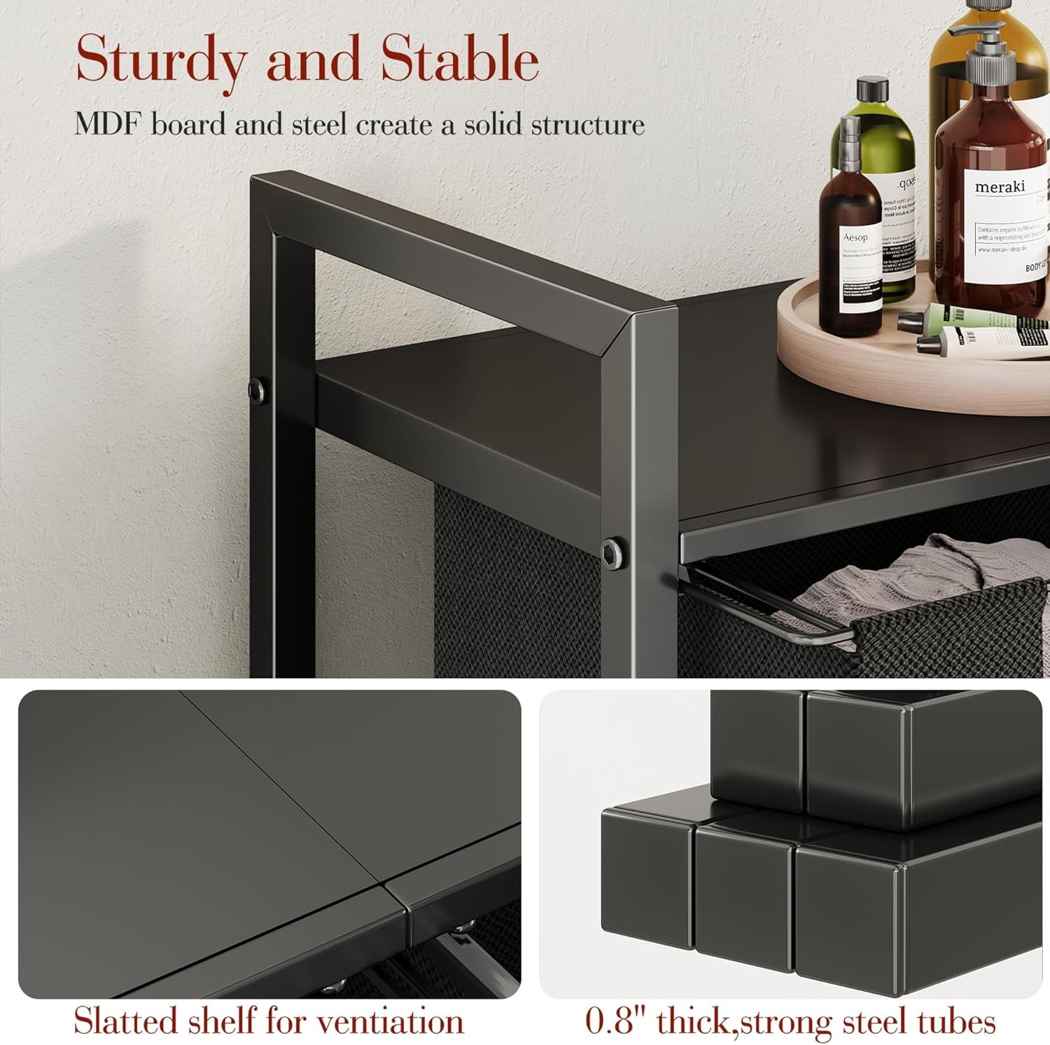 Laundry Hamper with Shelf & 2 Removable Bags – 89L Dual Compartment Clothes Basket Organizer for Laundry Room, Bathroom, Dorm – Water-Resistant, Pull-Out Design, Sturdy Metal Frame