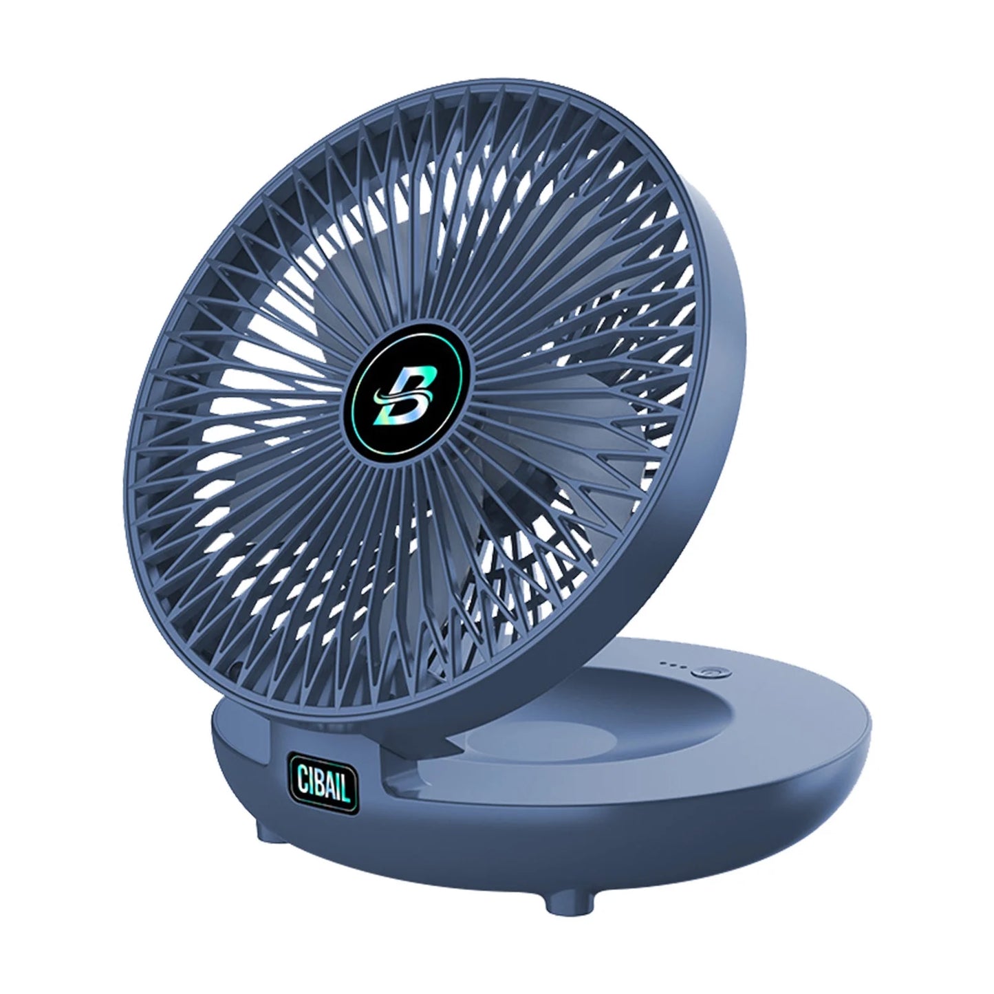 Portable Folding Desk Fan – USB Rechargeable Mini Fan with Hook | 3 Speeds, Quiet & Lightweight Cooling for Office, Home, Travel – Blue