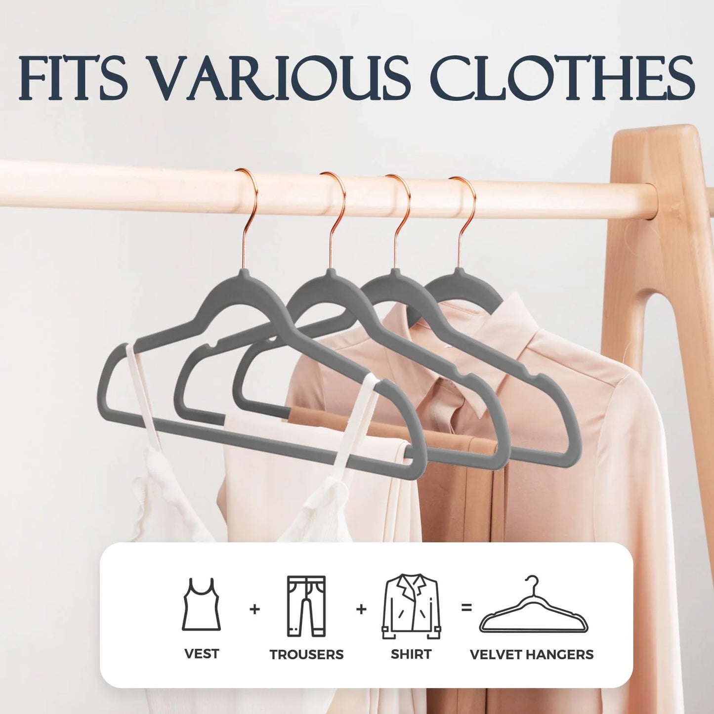 Grey Velvet Hangers 60 Pack, Premium Clothes Hangers Non-Slip Felt Hangers, Sturdy Grey Hangers Heavy Duty Coat Hangers, Space Saving Durable Suit Hangers, No Hanger Marks Rose Gold Hook