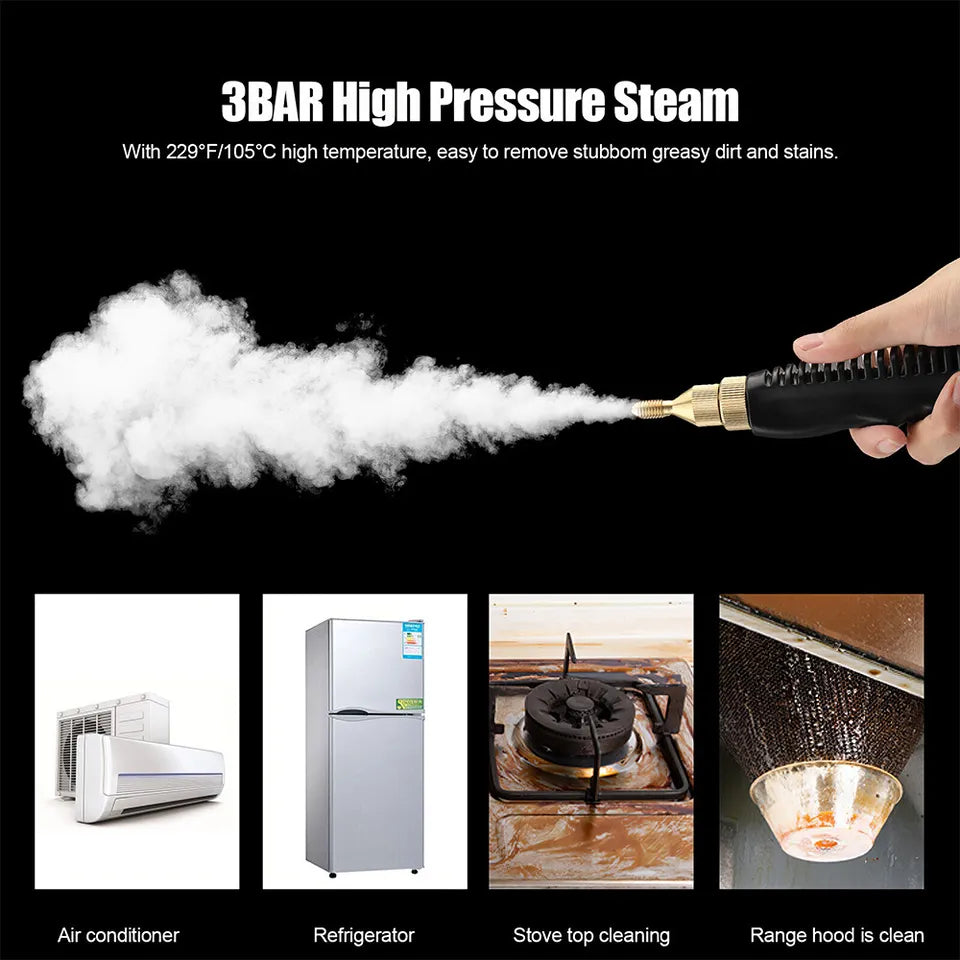 2500W Handheld Steam Cleaner – High Temp 229°F, 6-Speed, 3 Brush Heads, 1L Tank | Deep Cleaning for Kitchen, Car & Home | Portable & Chemical-Free