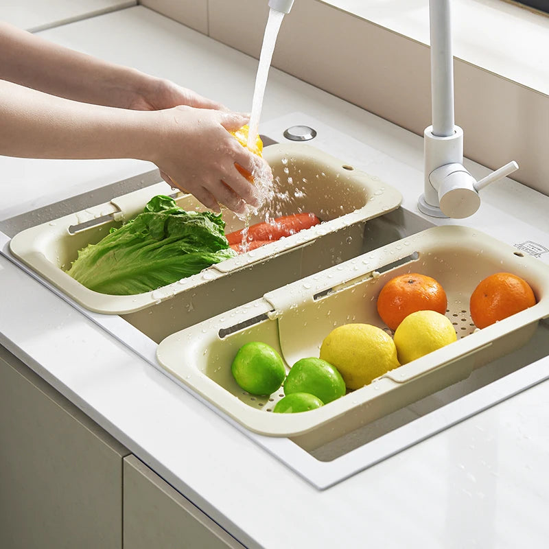 Retractable Drain Basket Kitchen Sink Drain Rack Vegetable Wash Basin Storage Rack Fruit and Vegetable Water Filter Basket