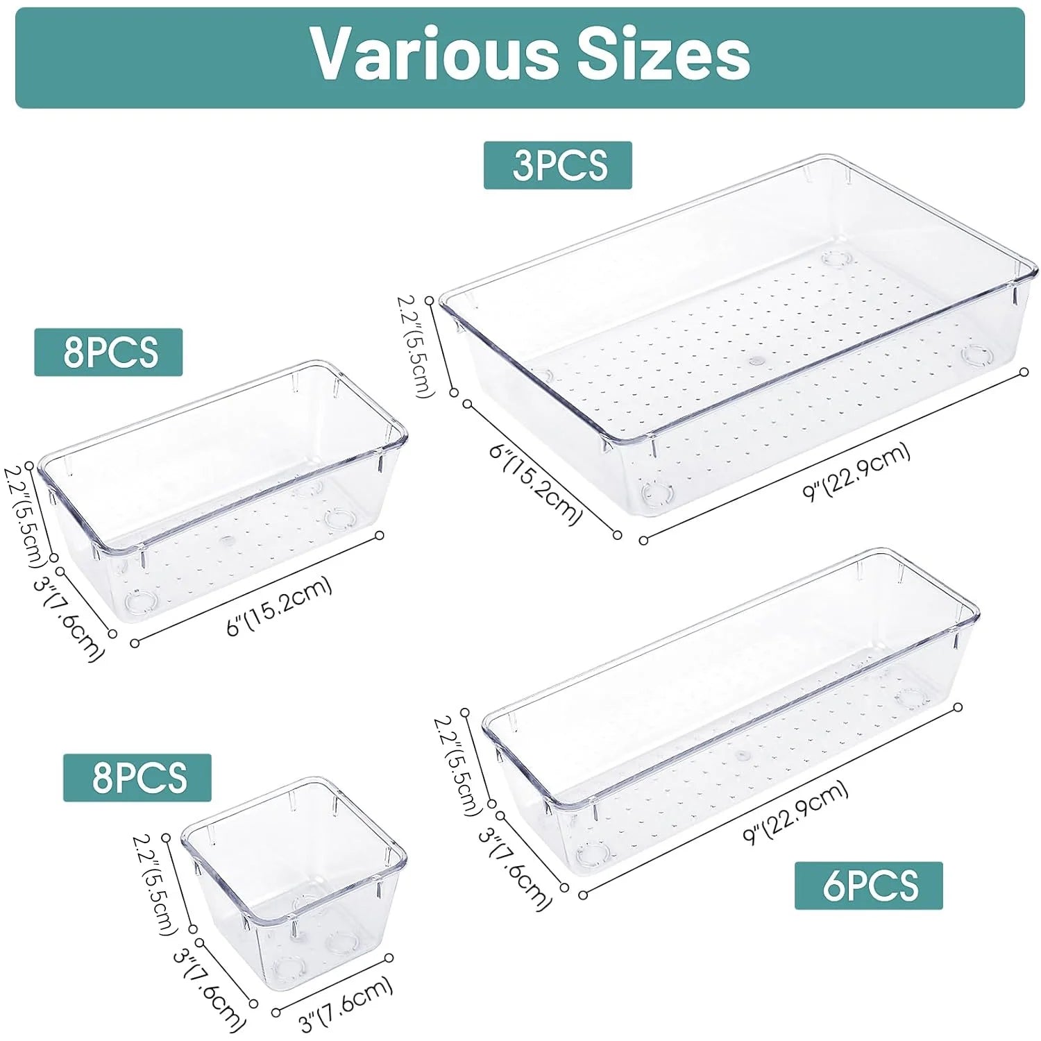 25 Pcs Clear Plastic Drawer Organizer Set, 4 Sizes Desk Drawer Divider Organizers and Storage Bins for Makeup, Jewelry, Gadgets for Kitchen, Bedroom, Bathroom, Office