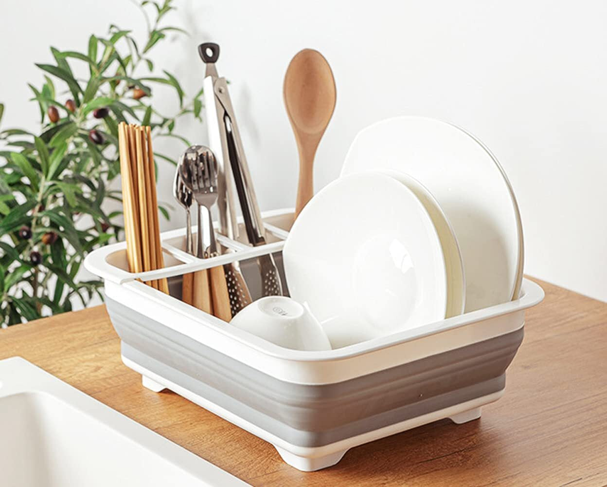 Compact Kitchen Dish Drying Rack – Off-White | Space-Saving Dish Drainer for Kitchen Counter – 14” x 12” Lightweight & Durable Design