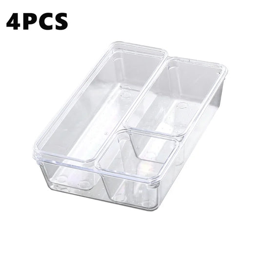 4-28 Pcs Drawer Organizers Set Clear Plastic Desk Dividers Bins Bedroom Dresser Office Storage Box for Makeup Jewelries Gadgets