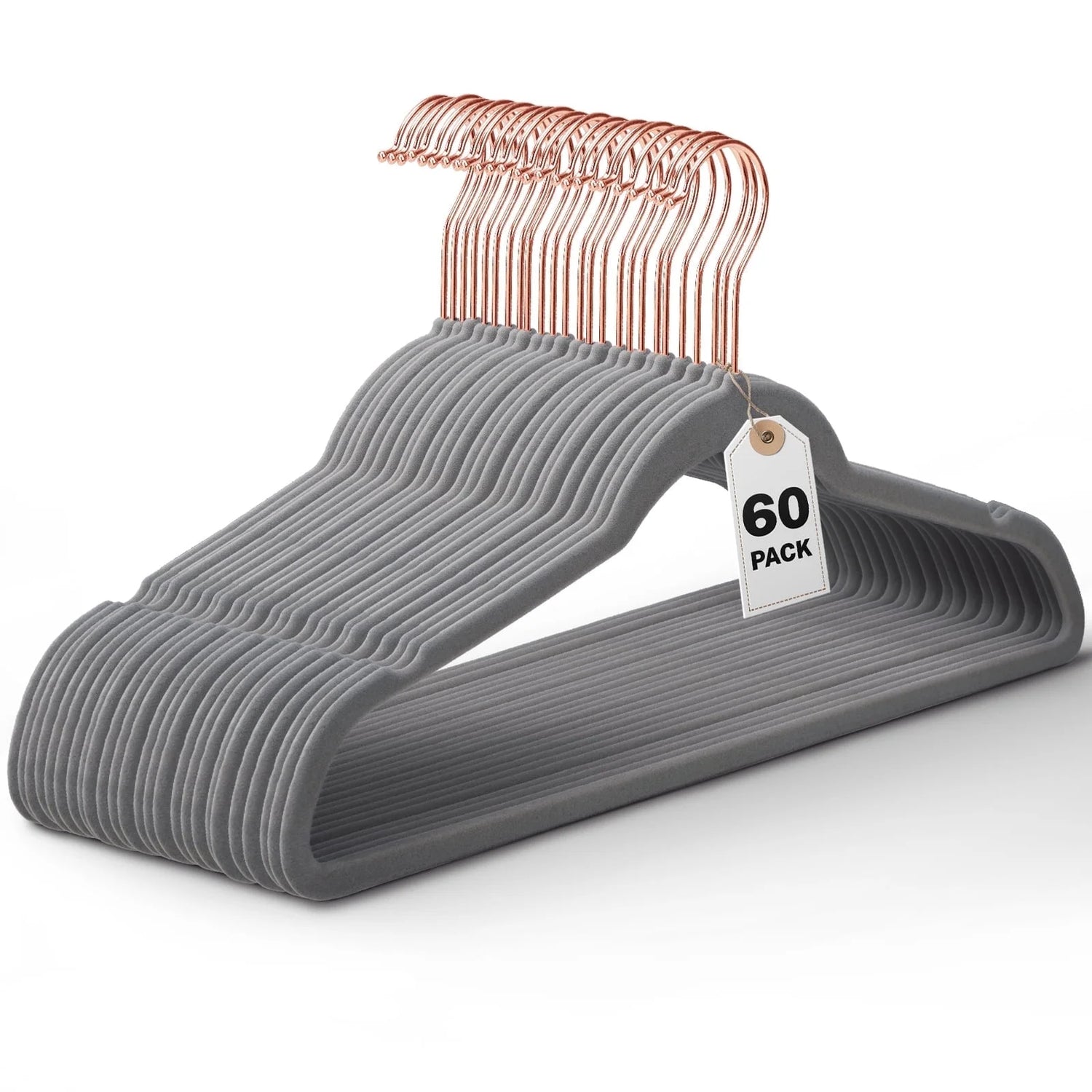 Grey Velvet Hangers 60 Pack, Premium Clothes Hangers Non-Slip Felt Hangers, Sturdy Grey Hangers Heavy Duty Coat Hangers, Space Saving Durable Suit Hangers, No Hanger Marks Rose Gold Hook