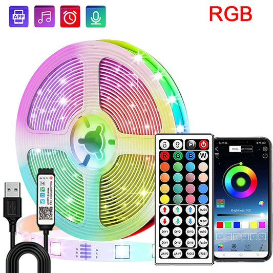 RGB LED Strip Lights – App & Remote Control, USB Powered, Color-Changing Tape Light for Bedroom, Home, Party & Decor (1m–30m)