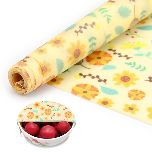 Reusable Beeswax Food Wrap Roll – XL 39.4” x 13” Sunflower Print | Cut-to-Size Eco Wrap for Bread, Sandwiches, Bowls & More – Washable, Sustainable & Plastic-Free