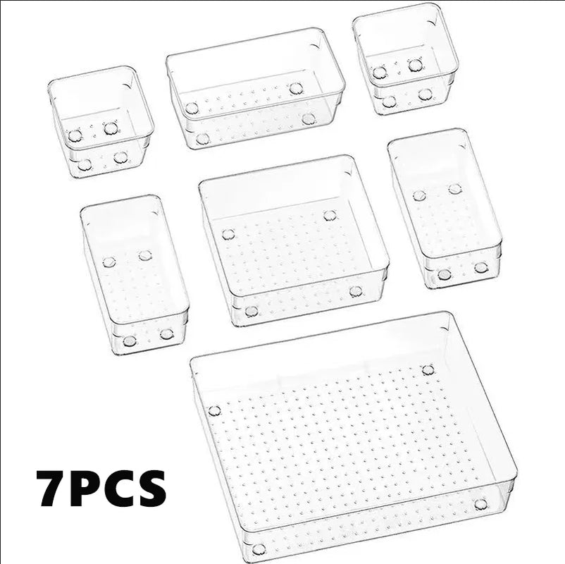 4-28 Pcs Drawer Organizers Set Clear Plastic Desk Dividers Bins Bedroom Dresser Office Storage Box for Makeup Jewelries Gadgets