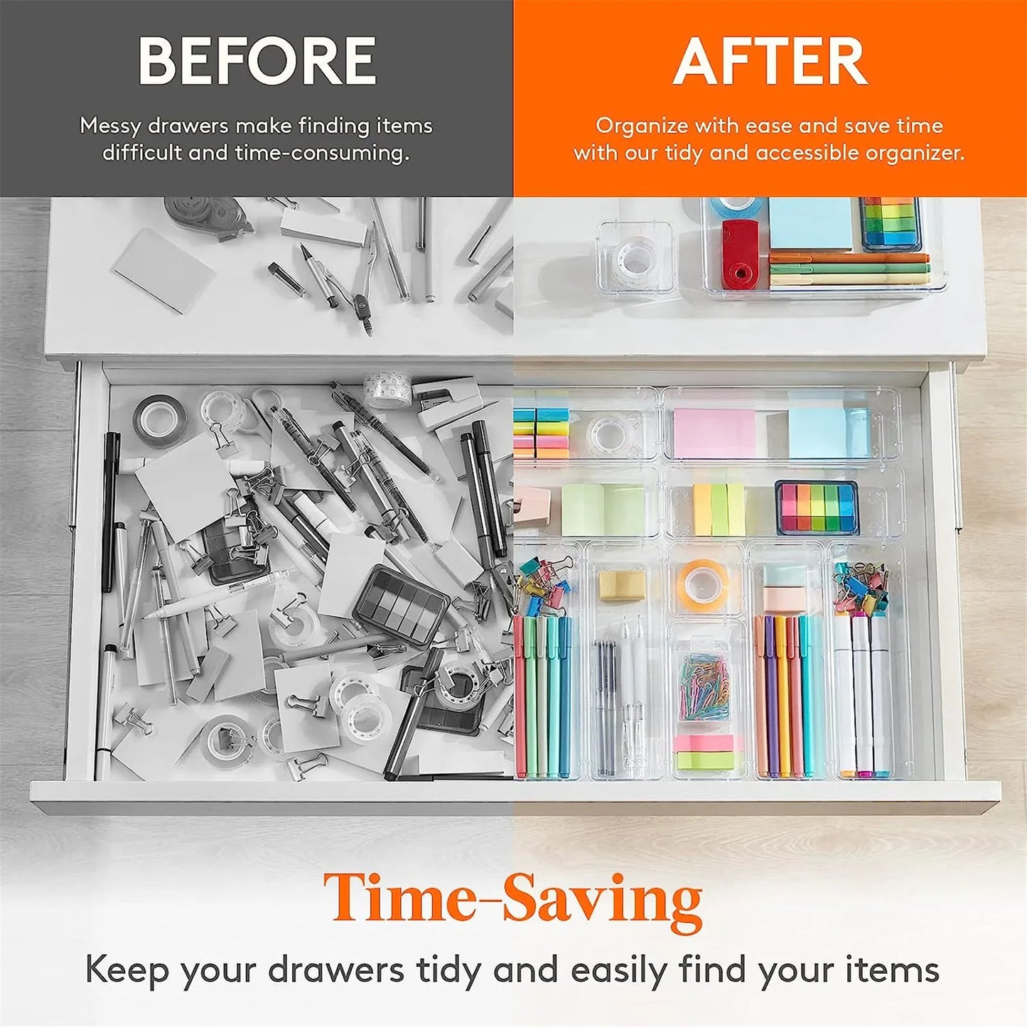 4-28 Pcs Drawer Organizers Set Clear Plastic Desk Dividers Bins Bedroom Dresser Office Storage Box for Makeup Jewelries Gadgets