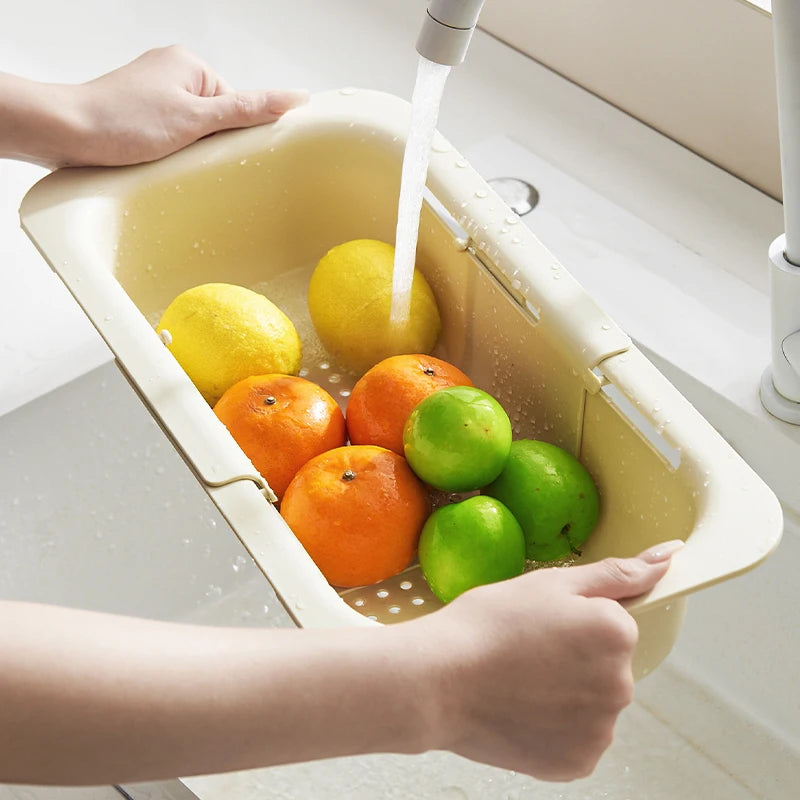 Retractable Drain Basket Kitchen Sink Drain Rack Vegetable Wash Basin Storage Rack Fruit and Vegetable Water Filter Basket