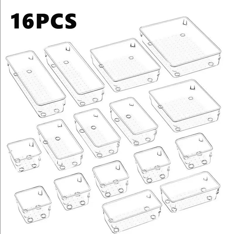 4-28 Pcs Drawer Organizers Set Clear Plastic Desk Dividers Bins Bedroom Dresser Office Storage Box for Makeup Jewelries Gadgets