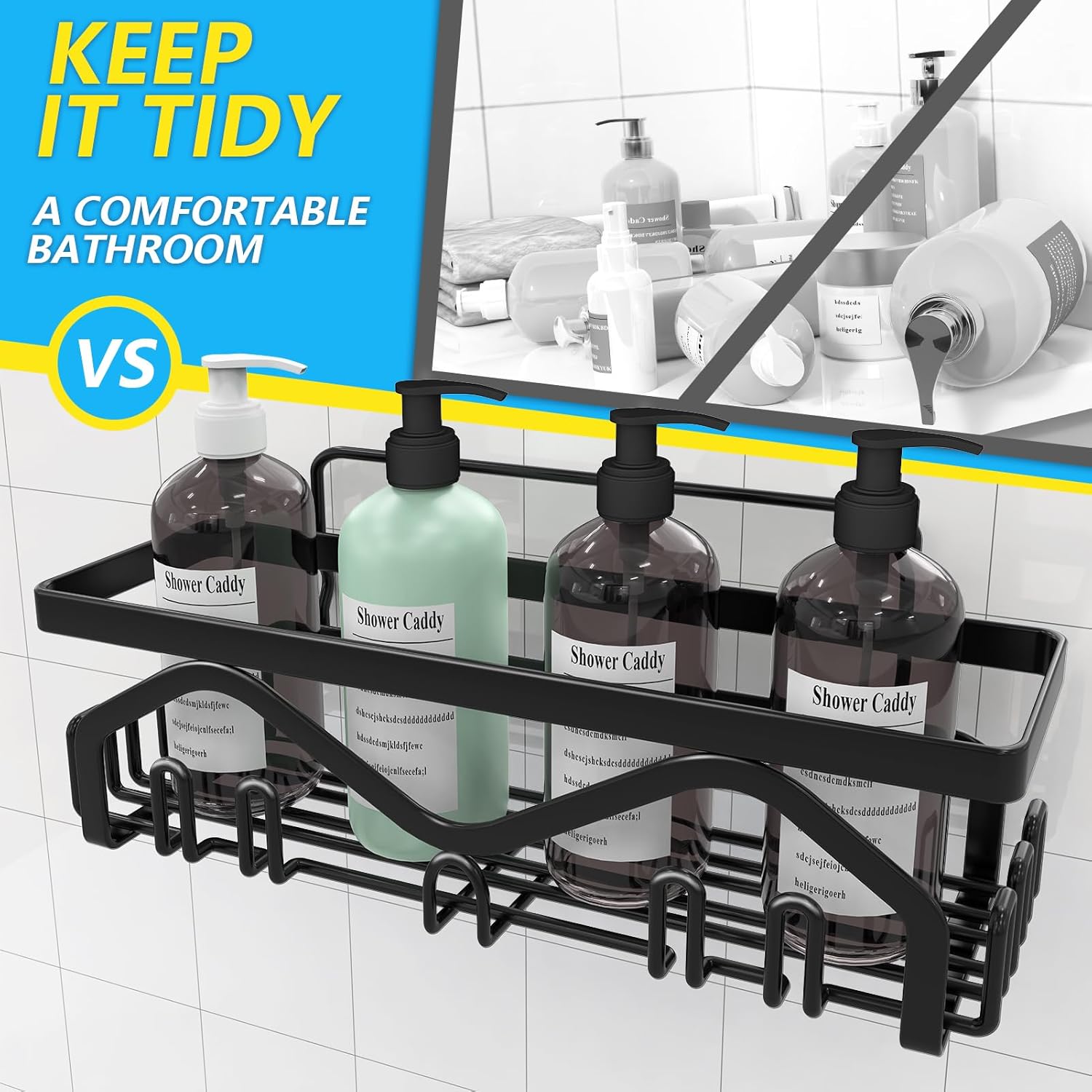 Shower Caddy, Shower Shelves [5-Pack], Adhesive Shower Organizer No Drilling, Large Capacity, Rustproof Bathroom Shower Organizer, Shower Shelf for inside Shower (Black)