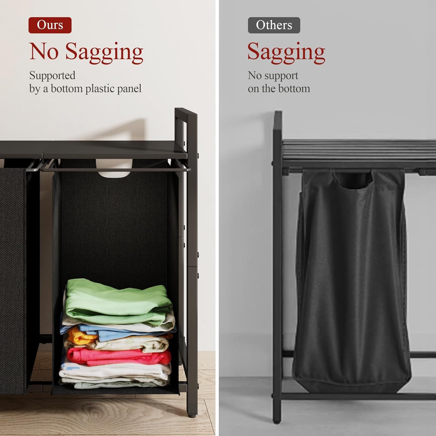 Laundry Hamper with Shelf & 2 Removable Bags – 89L Dual Compartment Clothes Basket Organizer for Laundry Room, Bathroom, Dorm – Water-Resistant, Pull-Out Design, Sturdy Metal Frame