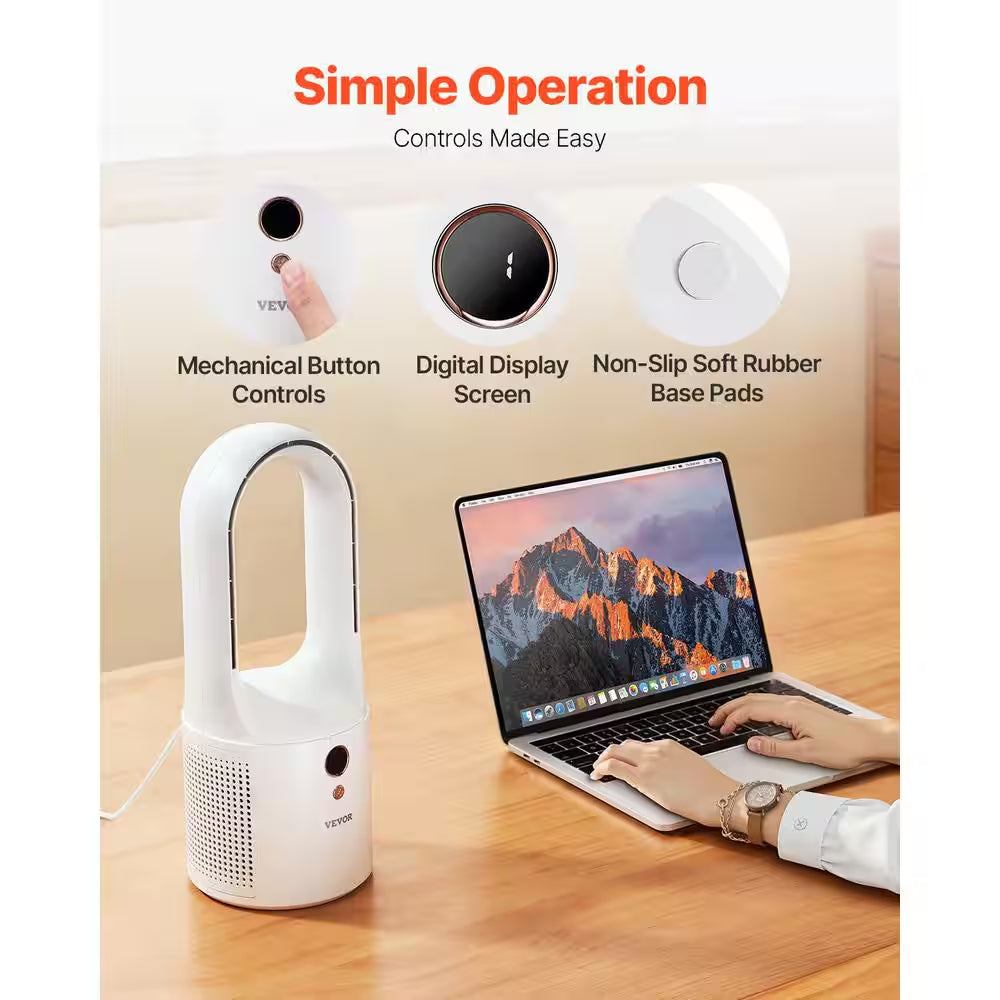 Bladeless Desk Fan – 13" Quiet Tower Fan with 6 Speeds, USB Portable Cooling Fan for Office, Bedroom & Small Spaces – Safe for Kids & Pets – White