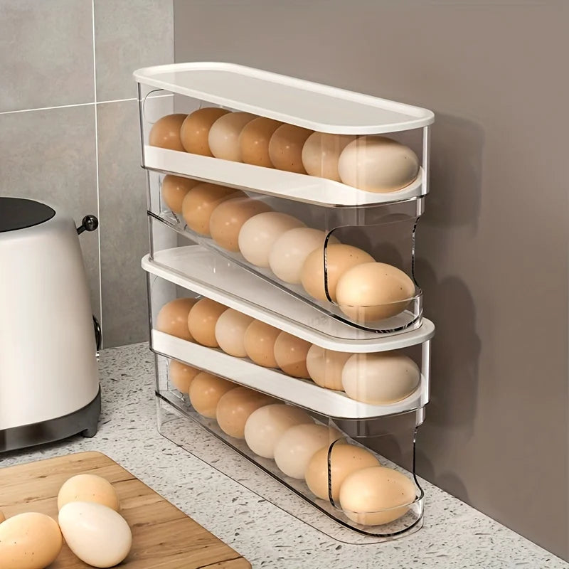 Double Layer Rolling Egg Dispenser Refrigerator Egg Storage Box Automatic Scrolling Egg Holder Household Kitchen Organizer