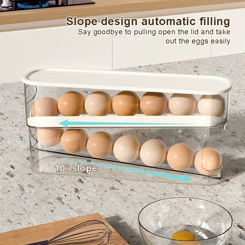 Double Layer Rolling Egg Dispenser Refrigerator Egg Storage Box Automatic Scrolling Egg Holder Household Kitchen Organizer