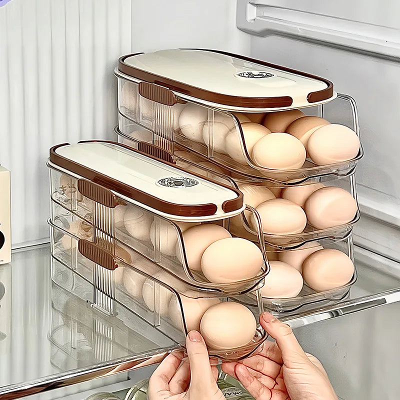 Large Clear Egg Holder Refrigerator Egg Storage Box Automatic Rolling Egg Organizer Large Capacity Household Kitchen Egg Rack