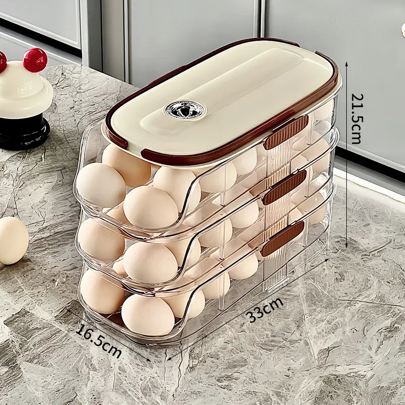 Large Clear Egg Holder Refrigerator Egg Storage Box Automatic Rolling Egg Organizer Large Capacity Household Kitchen Egg Rack