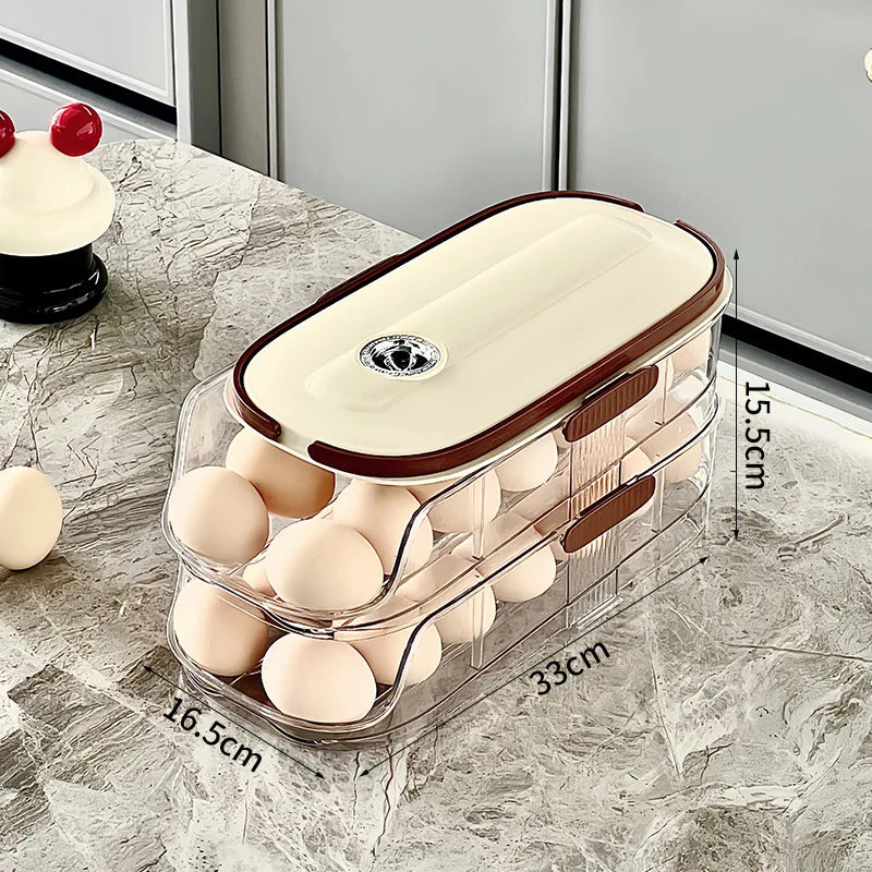 Large Clear Egg Holder Refrigerator Egg Storage Box Automatic Rolling Egg Organizer Large Capacity Household Kitchen Egg Rack