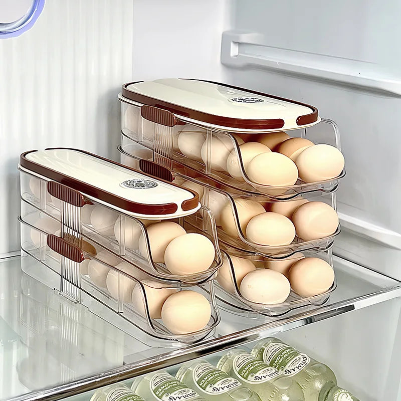 Large Clear Egg Holder Refrigerator Egg Storage Box Automatic Rolling Egg Organizer Large Capacity Household Kitchen Egg Rack