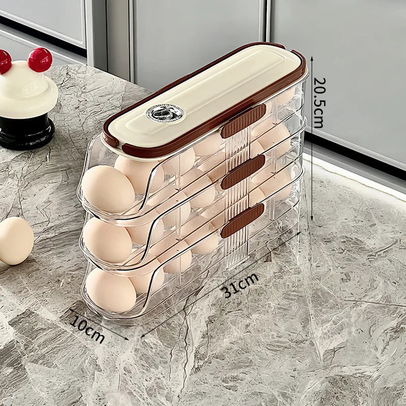 Large Clear Egg Holder Refrigerator Egg Storage Box Automatic Rolling Egg Organizer Large Capacity Household Kitchen Egg Rack