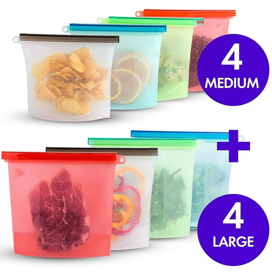Eco-Friendly Reusable Silicone Food Storage Bags - 1000ml (Set of 4)