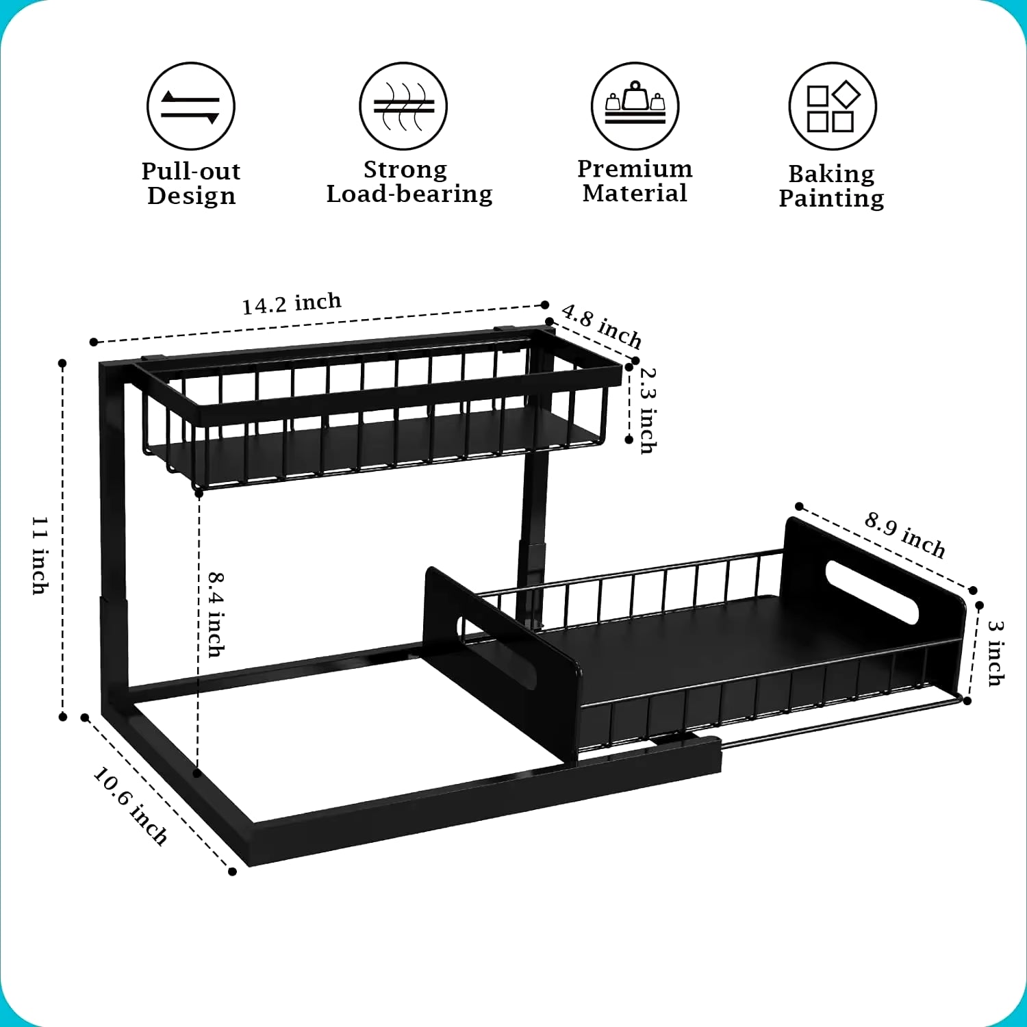 2-Tier Slide-Out Under Sink Organizer Rack – Space-Saving L-Shape Shelf for Kitchen & Bathroom Cabinets