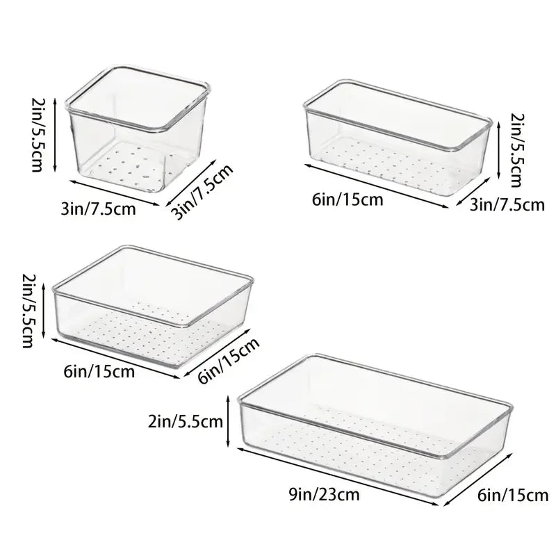 4-28 Pcs Drawer Organizers Set Clear Plastic Desk Dividers Bins Bedroom Dresser Office Storage Box for Makeup Jewelries Gadgets