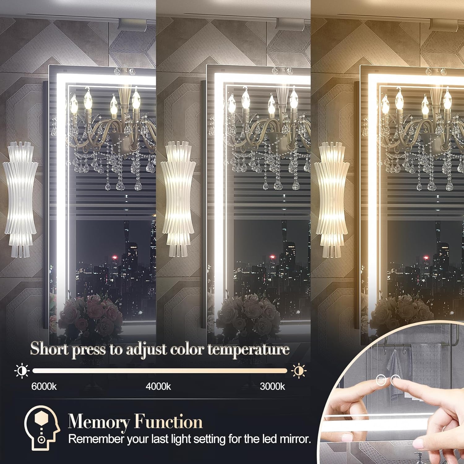 48X36 LED Bathroom Mirror, Anti-Fog Lighted Bathroom Mirror, Dimmable Lighted Vanity Mirror, LED Vanity Mirror with Lights, Shatterproof, ETL Listed, Horizontal/Vertical