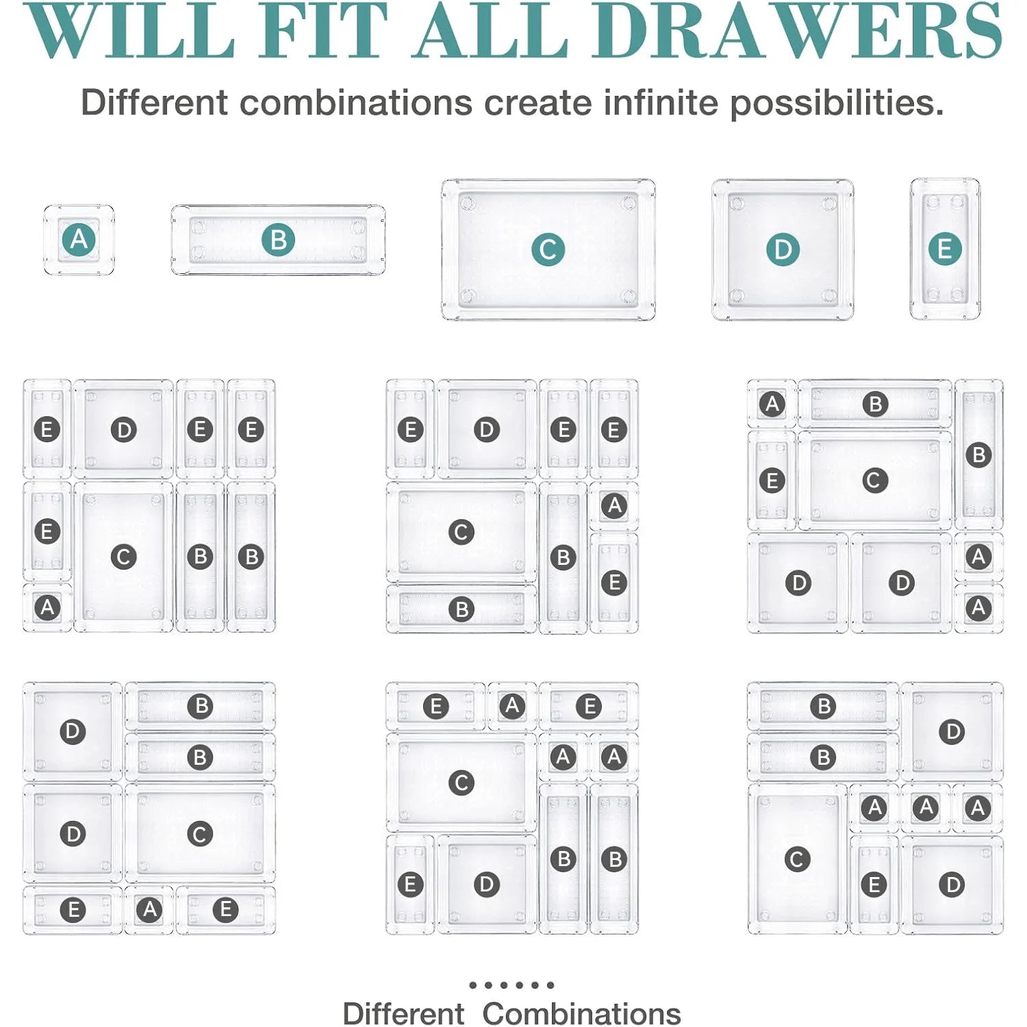 25 Pcs Clear Plastic Drawer Organizer Set, 4 Sizes Desk Drawer Divider Organizers and Storage Bins for Makeup, Jewelry, Gadgets for Kitchen, Bedroom, Bathroom, Office