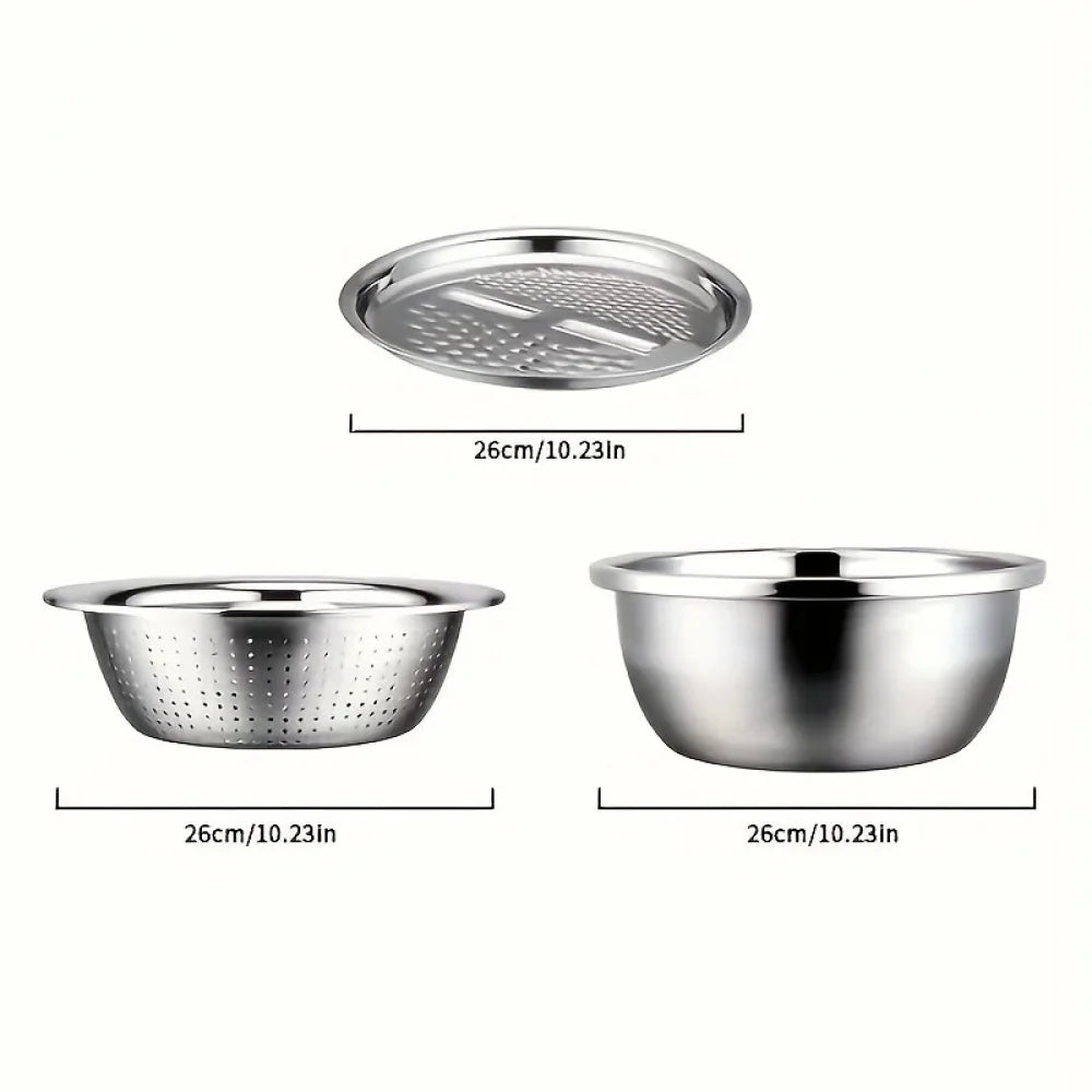 3 in 1 Stainless Steel Vegetable Strainer Slicer Cutter Graters Drain Basket Vegetable Salad Maker Bowl Kitchen Accessories Tool