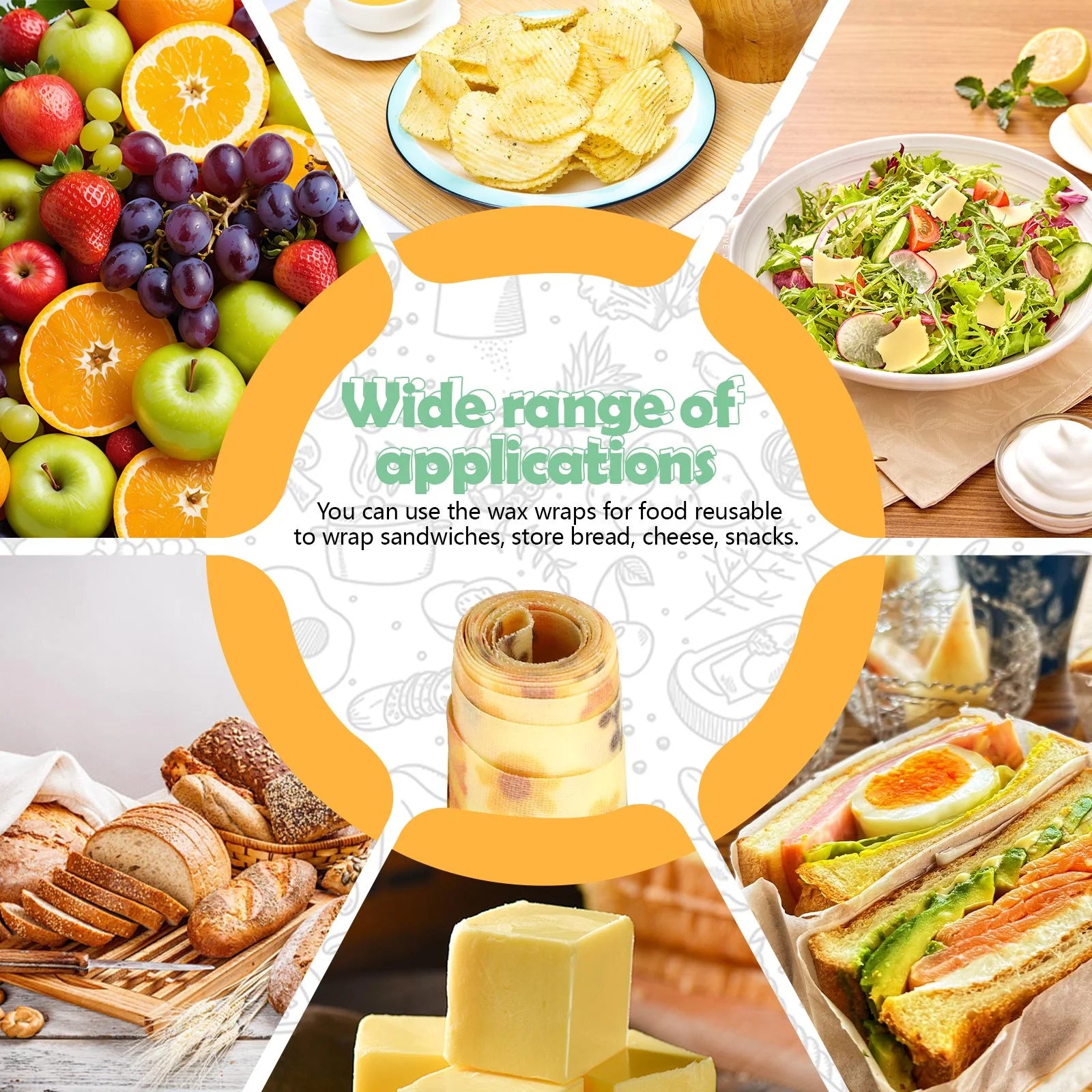 Reusable Beeswax Food Wrap Roll – XL 39.4” x 13” Sunflower Print | Cut-to-Size Eco Wrap for Bread, Sandwiches, Bowls & More – Washable, Sustainable & Plastic-Free