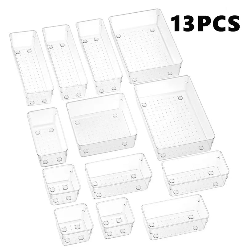 4-28 Pcs Drawer Organizers Set Clear Plastic Desk Dividers Bins Bedroom Dresser Office Storage Box for Makeup Jewelries Gadgets